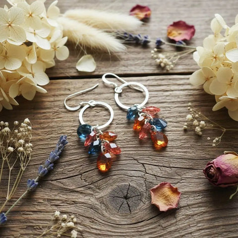 Handcrafted Silver Circle Dangle Earrings – Multi Color Crystal Drops | Made in USA Alexa Martha Designs  Earrings