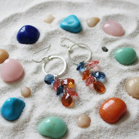 Handcrafted Silver Circle Dangle Earrings – Multi Color Crystal Drops | Made in USA Alexa Martha Designs  Earrings