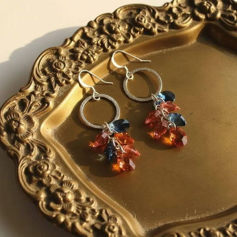 Handcrafted Silver Circle Dangle Earrings – Multi Color Crystal Drops | Made in USA Alexa Martha Designs  Earrings