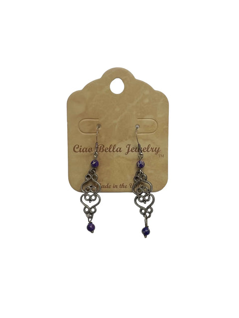 Handcrafted Silver Filigree Dangle Earrings With Purple Aqua Terra Jasper Stones – Lightweight Jewelry | Made in USA Michelle Marie Boutique  Earrings