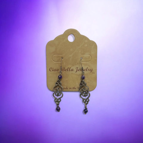 Handcrafted Silver Filigree Dangle Earrings With Purple Aqua Terra Jasper Stones – Lightweight Jewelry | Made in USA Michelle Marie Boutique  Earrings
