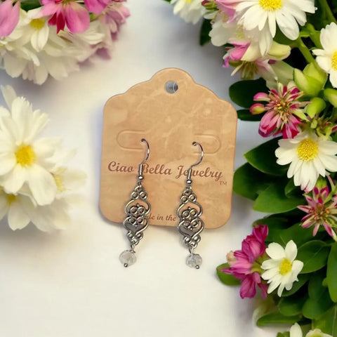 Handcrafted Silver Filigree Dangle Earrings With Purple Aqua Terra Jasper Stones – Lightweight Jewelry | Made in USA Michelle Marie Boutique  Earrings