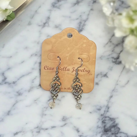 Handcrafted Silver Filigree Dangle Earrings With Purple Aqua Terra Jasper Stones – Lightweight Jewelry | Made in USA Michelle Marie Boutique  Earrings