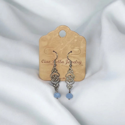 Handcrafted Silver Filigree Dangle Earrings With Purple Aqua Terra Jasper Stones – Lightweight Jewelry | Made in USA Michelle Marie Boutique  Earrings