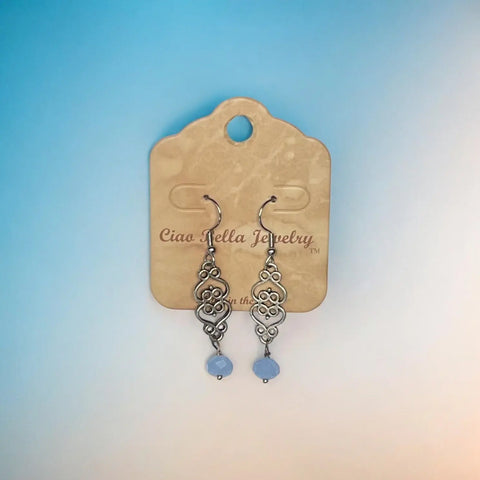 Handcrafted Silver Filigree Dangle Earrings With Purple Aqua Terra Jasper Stones – Lightweight Jewelry | Made in USA Michelle Marie Boutique  Earrings