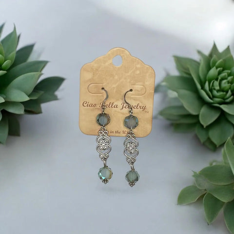 Handcrafted Silver Filigree Dangle Earrings With Purple Aqua Terra Jasper Stones – Lightweight Jewelry | Made in USA Michelle Marie Boutique  Earrings