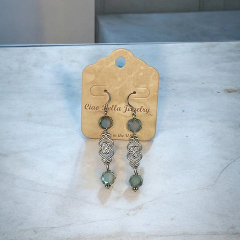 Handcrafted Silver Filigree Dangle Earrings With Purple Aqua Terra Jasper Stones – Lightweight Jewelry | Made in USA Michelle Marie Boutique  Earrings