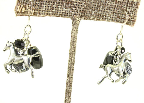 Handcrafted Silver Horse Charm Earrings With Crystal And Gemstone Accents – Pewter Jewelry | Made In USA Michelle Marie Boutique  Earrings