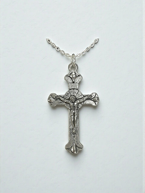 Handcrafted Silver Pewter Crucifix Pendant – Rounded Religious Charm | Made in USA Spiritual Jewelry Accessory Michelle Marie Boutique  Charms and Pendants