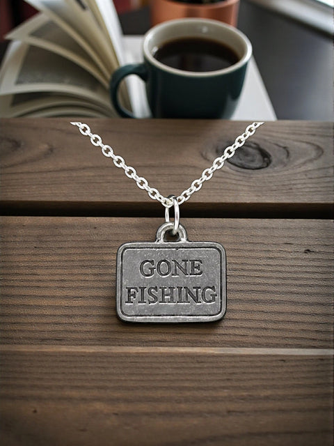 Handcrafted Silver Pewter Gone Fishing Charm Pendant – Outdoor Adventure Jewelry | Made in USA Michelle Marie Boutique  Charms and Pendants