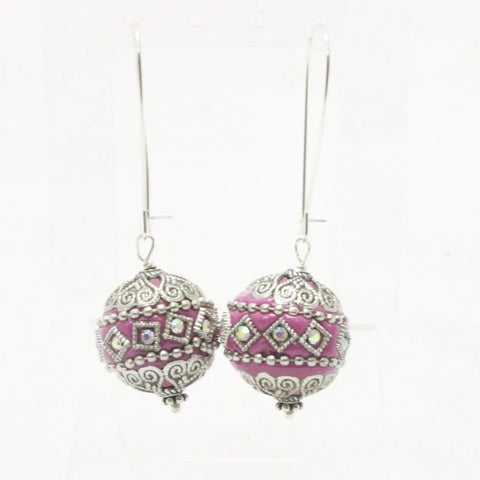 Handcrafted Silver Pink Formal Earrings – Intricate Design with Brass Hooks | Michelle Marie Boutique Made in USA Michelle Marie Boutique  Earrings