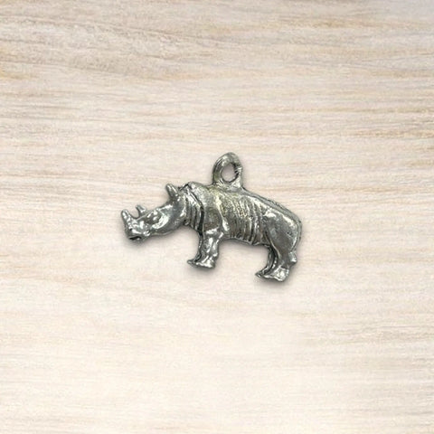 Handcrafted Silver Rhino Charm Pendant – Pewter Animal Jewelry | Made in USA Durable Wilderness Keepsake Michelle Marie Boutique  Charms and Pendants