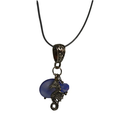 Handcrafted Silver Seahorse Pendant Necklace With Blue Shell and Crystal Accents – Adjustable 16 Inch Chain | Made in USA Michelle Marie Boutique  Necklace