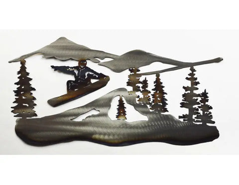 Handcrafted Snowboarder Metal Wall Art – Rustic Outdoor Decor – American Artisan Workshop | Made in USA Knights Home Decor  item