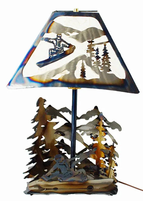 Handcrafted Snowboarder Table Lamp – Rustic Mountain Lodge Decor | Made in USA Vintage Style Knights Home Decor  item