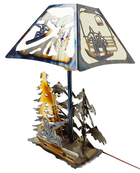 Handcrafted Snowboarder Table Lamp – Rustic Mountain Lodge Decor | Made in USA Vintage Style Knights Home Decor  item