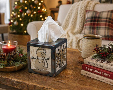Handcrafted Snowman Tissue Box Cover – Winter Decorative Holder for Standard Square Boxes | Made in USA Knights Home Decor  item