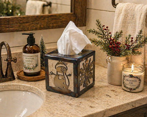 Handcrafted Snowman Tissue Box Cover – Winter Decorative Holder for Standard Square Boxes | Made in USA Knights Home Decor  item