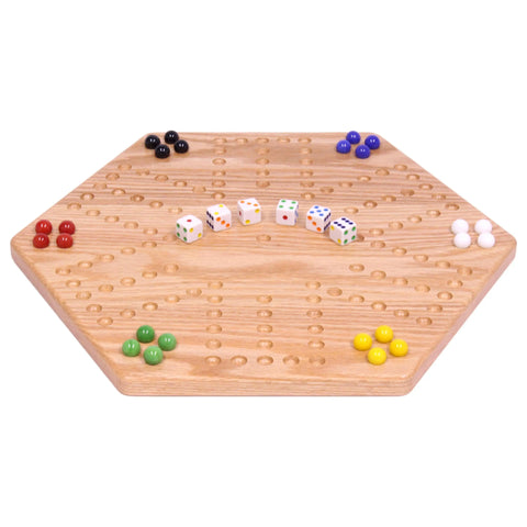 Handcrafted Solid Oak 16 Inch Double-Sided Aggravation Game Board with Marbles and Dice – Made in USA Amish Toy Box  Wooden Toys,Games and Puzzles