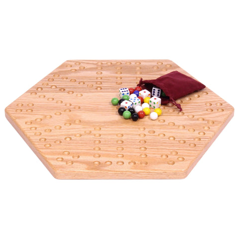 Handcrafted Solid Oak 16 Inch Double-Sided Aggravation Game Board with Marbles and Dice – Made in USA Amish Toy Box  Wooden Toys,Games and Puzzles