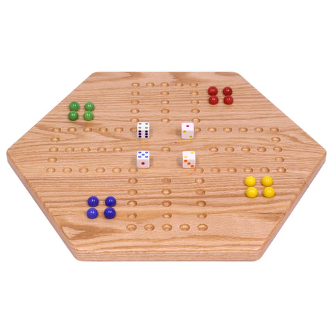 Handcrafted Solid Oak 16 Inch Double-Sided Aggravation Game Board with Marbles and Dice – Made in USA Amish Toy Box  Wooden Toys,Games and Puzzles