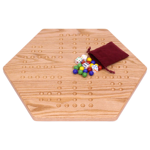 Handcrafted Solid Oak 16 Inch Double-Sided Aggravation Game Board with Marbles and Dice – Made in USA Amish Toy Box  Wooden Toys,Games and Puzzles