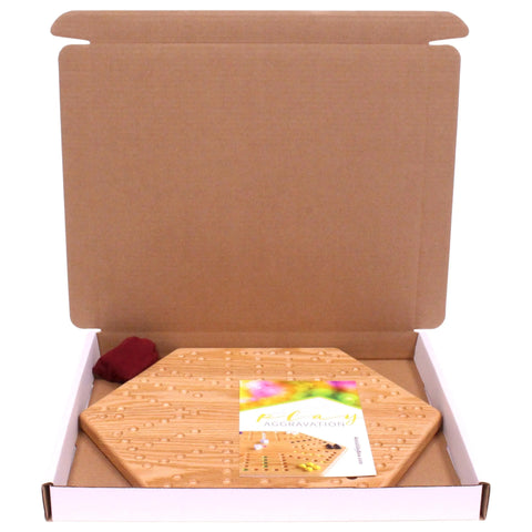 Handcrafted Solid Oak 16 Inch Double-Sided Aggravation Game Board with Marbles and Dice – Made in USA Amish Toy Box  Wooden Toys,Games and Puzzles