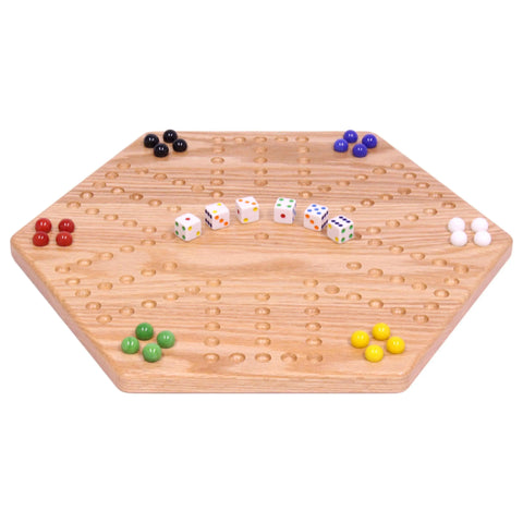 Handcrafted Solid Oak 16 Inch Double-Sided Aggravation Game Board with Marbles and Dice – Made in USA Amish Toy Box  Wooden Toys,Games and Puzzles