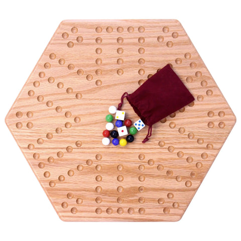 Handcrafted Solid Oak 16 Inch Double-Sided Aggravation Game Board with Marbles and Dice – Made in USA Amish Toy Box  Wooden Toys,Games and Puzzles