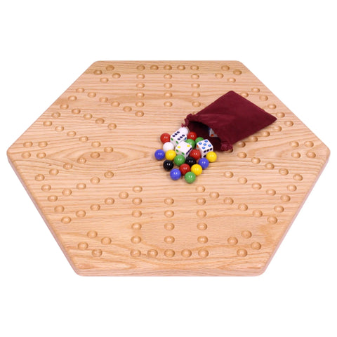 Handcrafted Solid Oak 16 Inch Double-Sided Aggravation Game Board with Marbles and Dice – Made in USA Amish Toy Box  Wooden Toys,Games and Puzzles