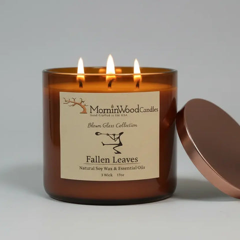 Handcrafted Soy Wax 3-Wick Candle 17oz – Fallen Leaves Scent with Autumnal Notes | Made in USA by MorninWood MorninWood Candles  3 Wick Candle