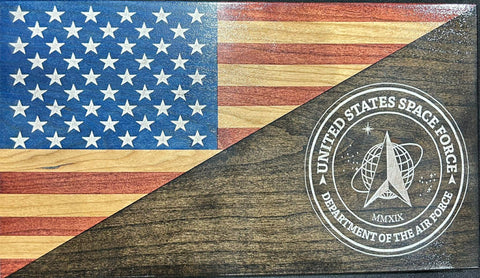 Handcrafted Space Force Wooden Desktop Flag – 6.25 Inch American Oak Display | Made in USA by Veterans American Grains LLC 