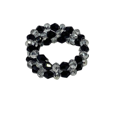 Handcrafted Spiral Wrap Crystal Ring – Dainty Black and Clear Beaded Design | Michelle Marie Boutique | Made in USA Michelle Marie Boutique  Ring