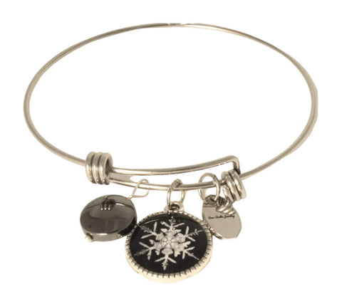 Handcrafted Stainless Steel Snowflake Bangle Bracelet – Waterproof with Hematite Accent | Made in USA - Adult & Child Sizes Michelle Marie Boutique  Bracelet