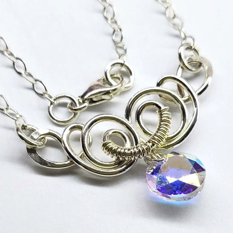 Handcrafted Sterling Silver Aqua Crystal Pendant Necklace 8mm – Made in USA Alexa Martha Designs  Necklace