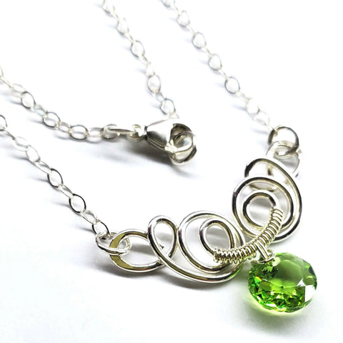 Handcrafted Sterling Silver Aqua Crystal Pendant Necklace 8mm – Made in USA Alexa Martha Designs  Necklace