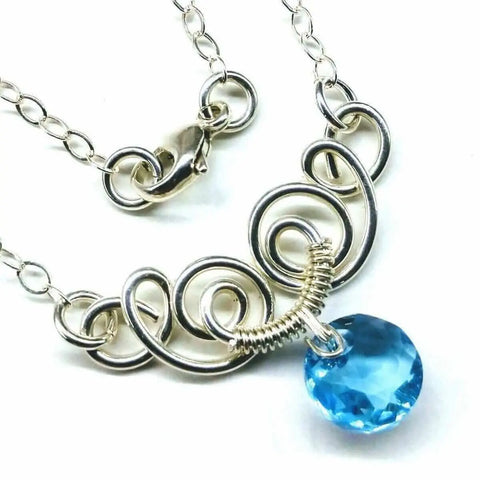 Handcrafted Sterling Silver Aqua Crystal Pendant Necklace 8mm – Made in USA Alexa Martha Designs  Necklace