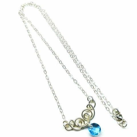 Handcrafted Sterling Silver Aqua Crystal Pendant Necklace 8mm – Made in USA Alexa Martha Designs  Necklace