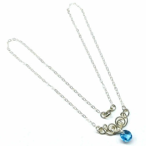 Handcrafted Sterling Silver Aqua Crystal Pendant Necklace 8mm – Made in USA Alexa Martha Designs  Necklace