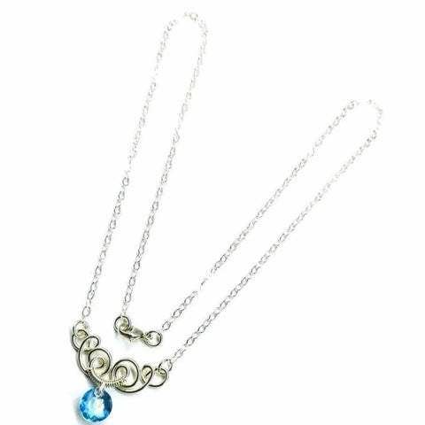 Handcrafted Sterling Silver Aqua Crystal Pendant Necklace 8mm – Made in USA Alexa Martha Designs  Necklace