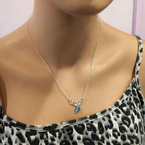 Handcrafted Sterling Silver Aqua Crystal Pendant Necklace 8mm – Made in USA Alexa Martha Designs  Necklace