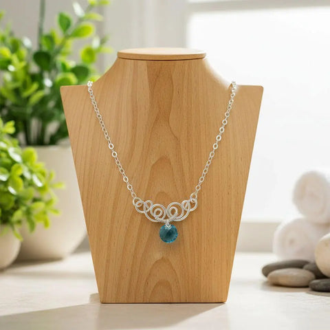 Handcrafted Sterling Silver Aqua Crystal Pendant Necklace 8mm – Made in USA Alexa Martha Designs  Necklace