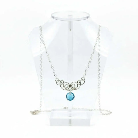 Handcrafted Sterling Silver Aqua Crystal Pendant Necklace 8mm – Made in USA Alexa Martha Designs  Necklace