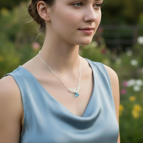 Handcrafted Sterling Silver Aqua Crystal Pendant Necklace 8mm – Made in USA Alexa Martha Designs  Necklace