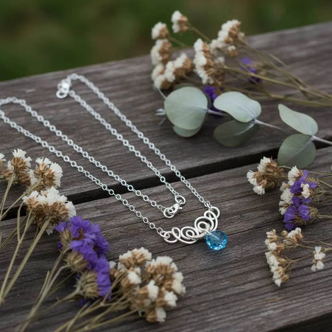 Handcrafted Sterling Silver Aqua Crystal Pendant Necklace 8mm – Made in USA Alexa Martha Designs  Necklace