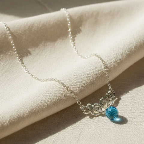 Handcrafted Sterling Silver Aqua Crystal Pendant Necklace 8mm – Made in USA Alexa Martha Designs  Necklace