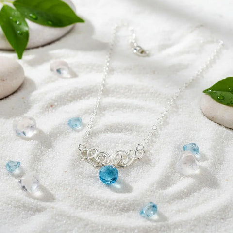 Handcrafted Sterling Silver Aqua Crystal Pendant Necklace 8mm – Made in USA Alexa Martha Designs  Necklace
