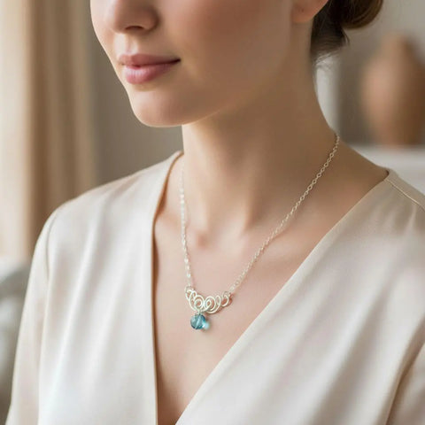 Handcrafted Sterling Silver Aqua Crystal Pendant Necklace 8mm – Made in USA Alexa Martha Designs  Necklace