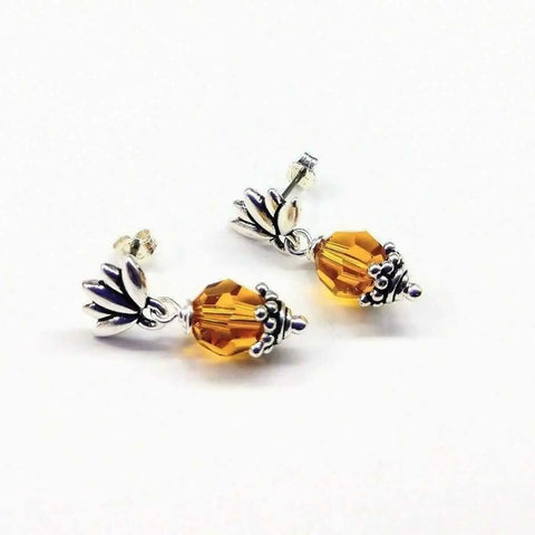 Handcrafted Sterling Silver Pineapple Earrings – 8mm Topaz Crystal Studs | Made in USA Alexa Martha Designs  Earrings