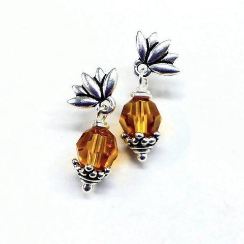 Sterling Silver Crystal Pineapple Studded Earrings by Alexa Martha Designs are shown on a white background.